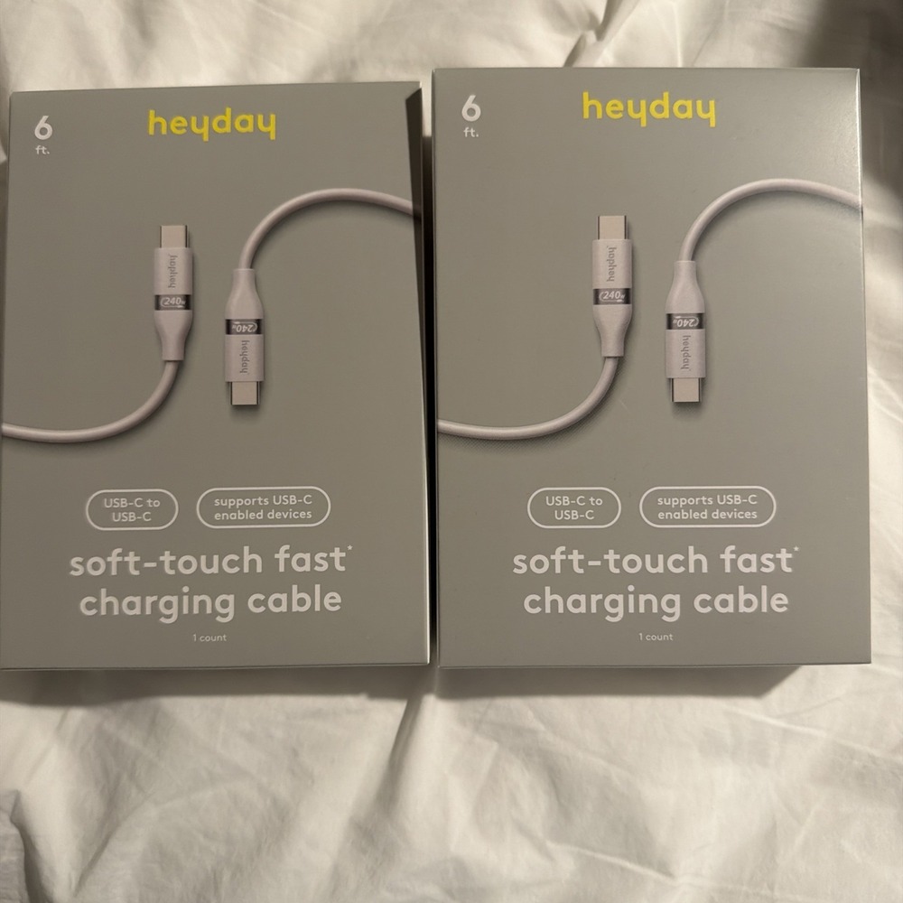 Heyday 6ft USB-C to USB-C Fast Charging Silicone Cable White Clay 2 Pack 240W